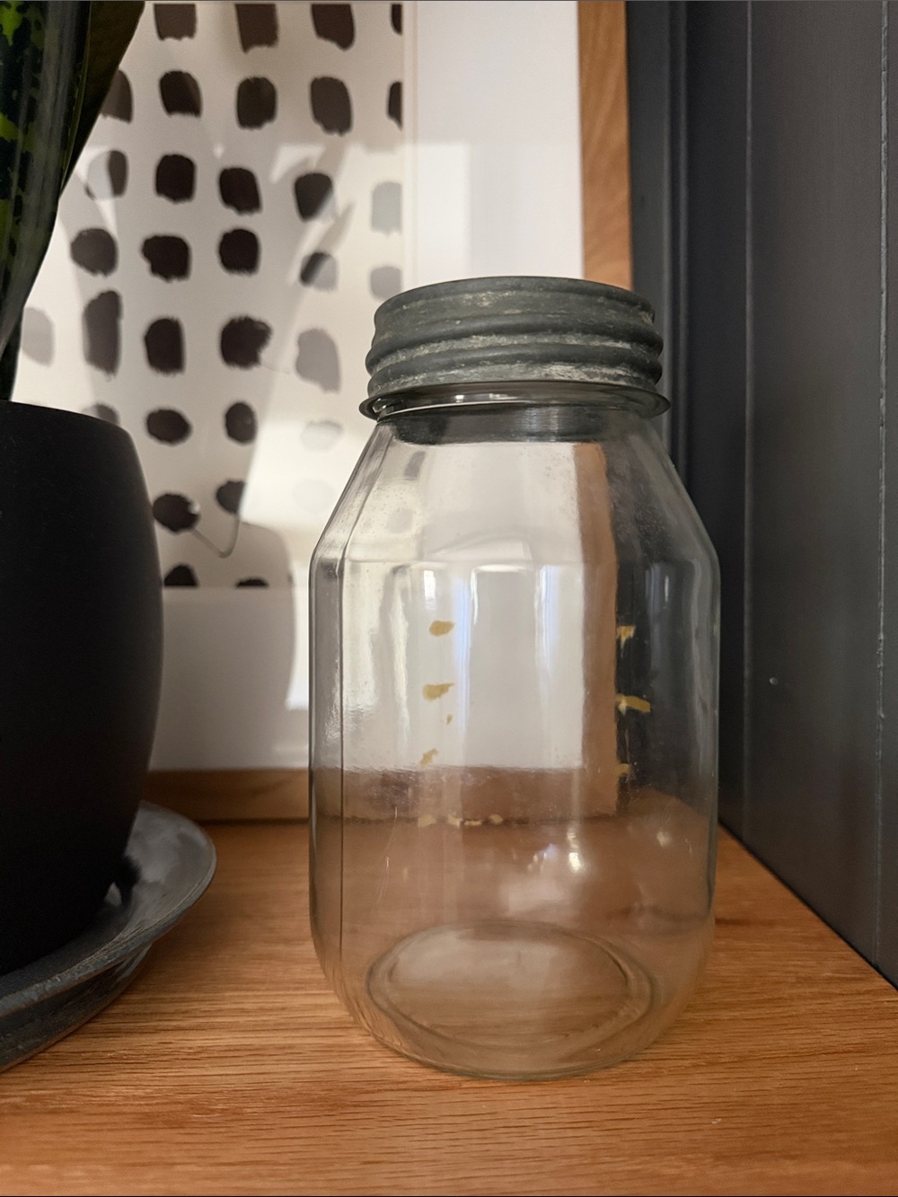 Vintage - Ball Mason Jar with Metal Lid - Clear Glass - Home Accent - Patina